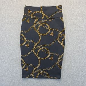 Silhouette NYC Black Gold Chain Print Pencil Skirt High Waist Size S